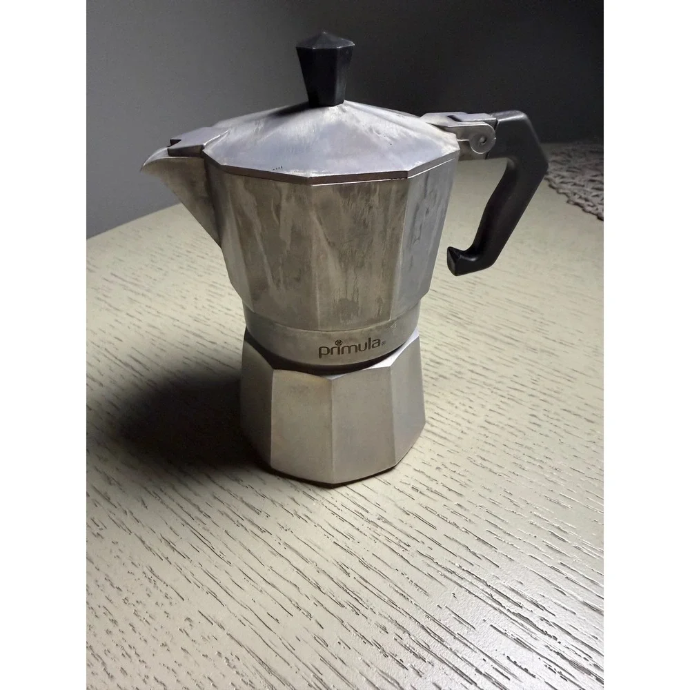 Primula Aluminum Stovetop Espresso Maker 1 Cup Mini Moka Pot Silver Black Handle